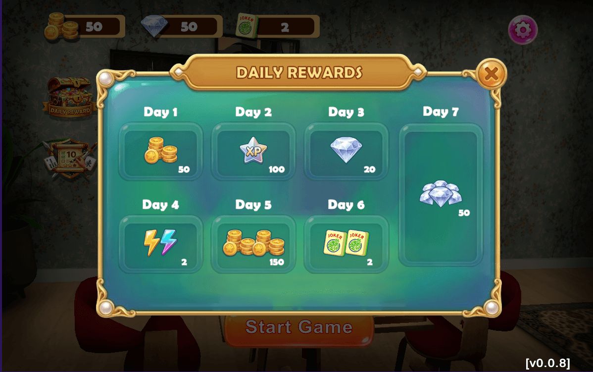 Seven-day Daily Rewards modal