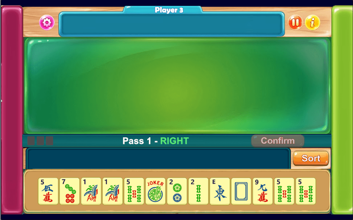 In-game player rack mid-Charleston pass with tiles and a joker